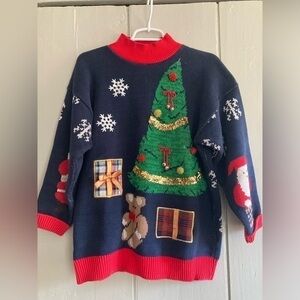 SWEATER LOFT New York Women's Sweater M Ugly Christmas Mock Neck 80s Vtg Santa